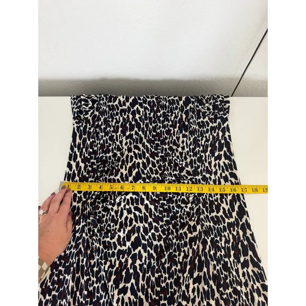Tory Burch Cheetah Print Ruched Front Waist Dress Size XLNavy Brown Workwear